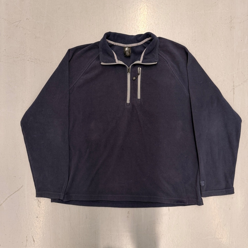 Starter Mens XL Navy Blue Quarter Zip Fleece Pullover Sweater‎ Mock Neck Pocket